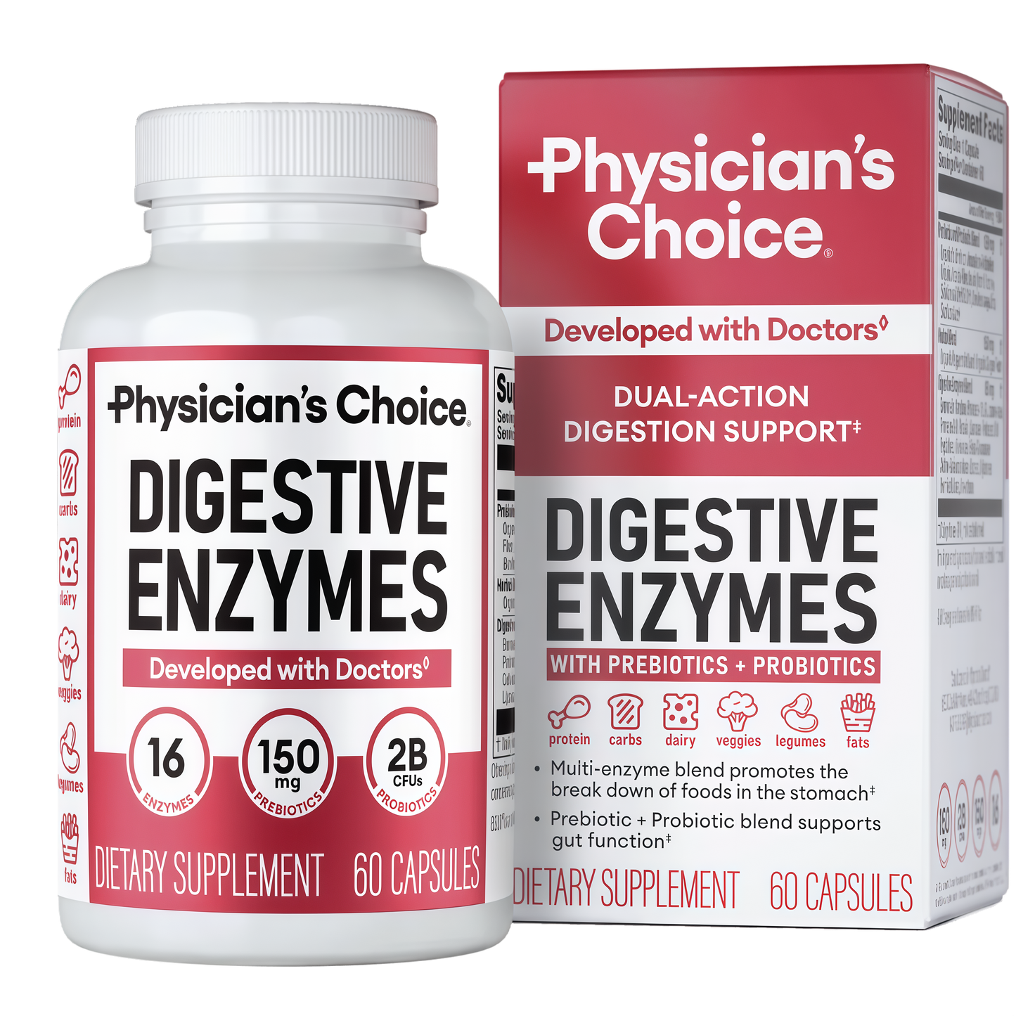 Physician's CHOICE Digestive Enzymes for Bloating & Digestion - Fast-Acting 16 Enzyme Formula with Organic Prebiotics & Probiotics for Gut & Digestive Health - Meal Time Discomfort Relief - 60 CT