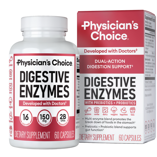 Physician's CHOICE Digestive Enzymes for Bloating & Digestion - Fast-Acting 16 Enzyme Formula with Organic Prebiotics & Probiotics for Gut & Digestive Health - Meal Time Discomfort Relief - 60 CT