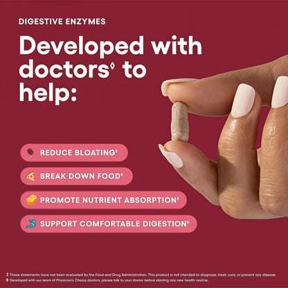 Physician's CHOICE Digestive Enzymes for Bloating & Digestion - Fast-Acting 16 Enzyme Formula with Organic Prebiotics & Probiotics for Gut & Digestive Health - Meal Time Discomfort Relief - 60 CT