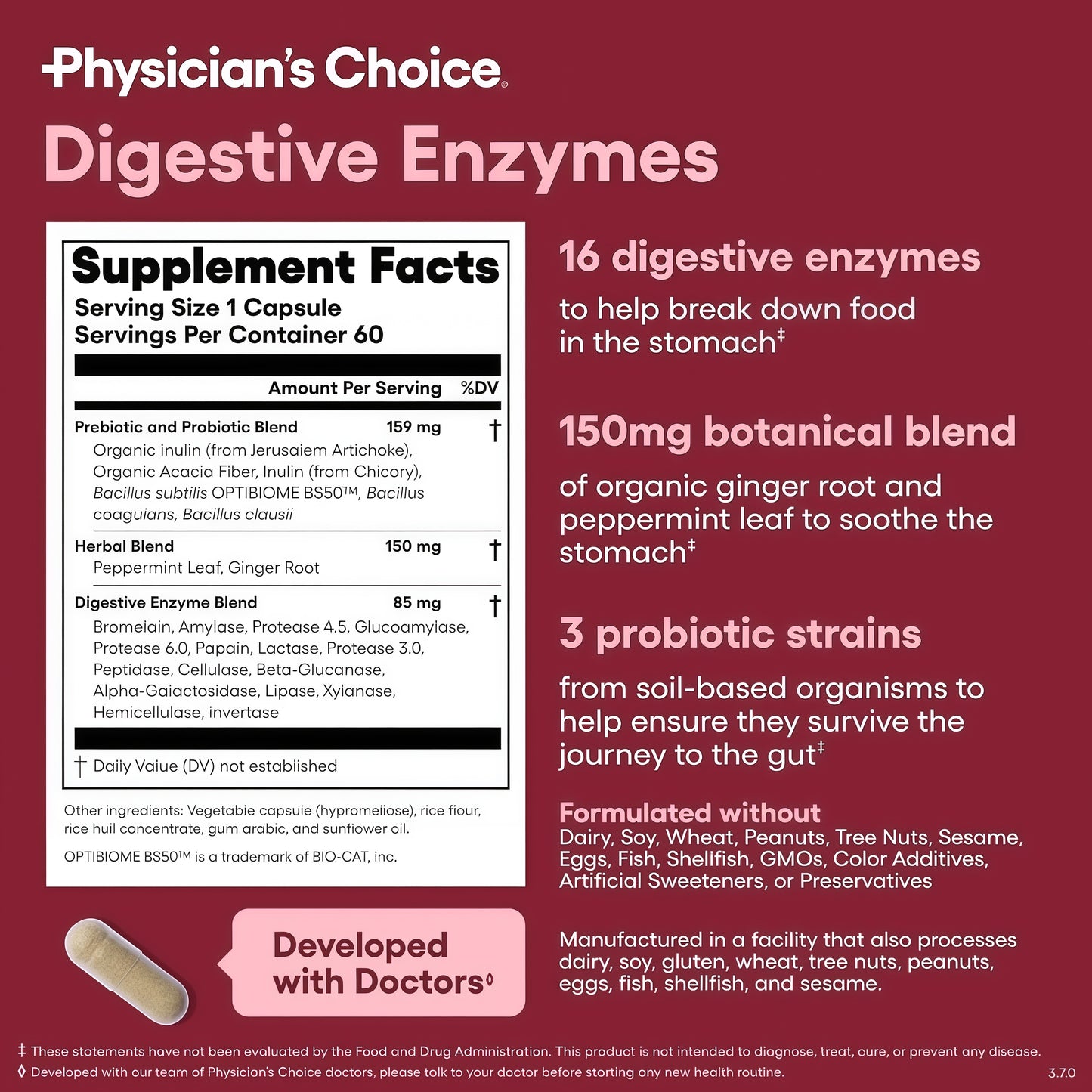 Physician's CHOICE Digestive Enzymes for Bloating & Digestion - Fast-Acting 16 Enzyme Formula with Organic Prebiotics & Probiotics for Gut & Digestive Health - Meal Time Discomfort Relief - 60 CT