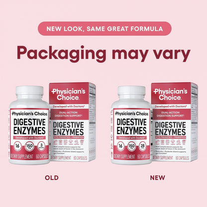 Physician's CHOICE Digestive Enzymes for Bloating & Digestion - Fast-Acting 16 Enzyme Formula with Organic Prebiotics & Probiotics for Gut & Digestive Health - Meal Time Discomfort Relief - 60 CT
