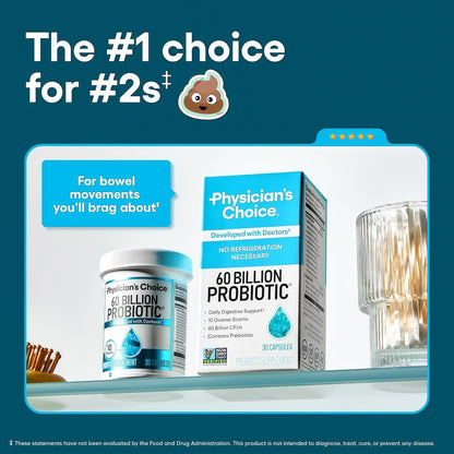 Physician's CHOICE Probiotics 60 Billion CFU - 10 Strains + Organic Prebiotics - Immune, Digestive & Gut Health - Supports Occasional Constipation, Diarrhea, Gas & Bloating - for Women & Men - 30ct